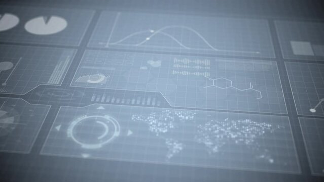 Financial charts, diagrams and data displayed on digital screen. 4K animation for stock market business visualisation.