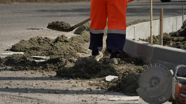 road works. painting of a pedestrian crossing. Road repair industry asphalt construction traffic transport