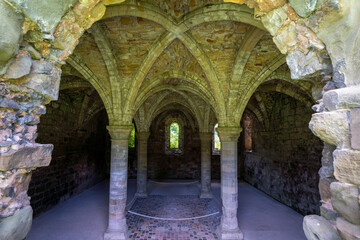 Looking onto the vaulted ceiling at Buildwas Abbey in Shropshire, England