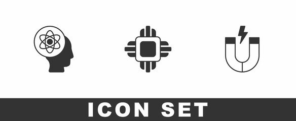 Set Atom, Processor CPU and Magnet icon. Vector