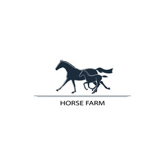 Logo design for horse farm, running mare with foal