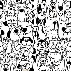 seamless doodle dogs line art background , Illustration, Cute hand drawn doodles 