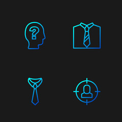 Set line Head hunting, Tie, Worker and . Gradient color icons. Vector