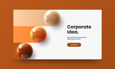 Abstract 3D spheres company cover layout. Creative landing page vector design illustration.
