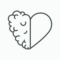Brain and Heart, conflict between emotions and rational thinking, teamwork and balance between soul and intelligence icon vector symbol - obrazy, fototapety, plakaty