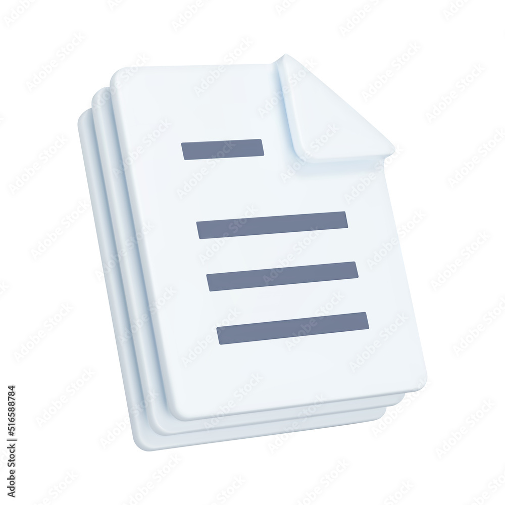 Poster documents 3d icon. stack of sheets with text. isolated object on a transparent background