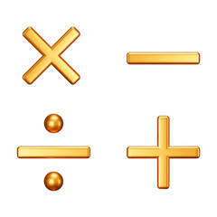 Mathematical gold symbols 3d style. Isolated objects on a transparent background