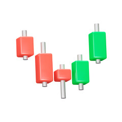 Stock bars 3d icon. Stock chart. Red and green candles. Isolated object on a transparent background
