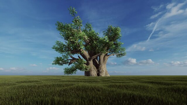 Baobab single tree against the blue sky, Luma Matte attached, 4K