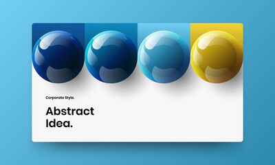 Premium realistic spheres company brochure illustration. Trendy handbill design vector layout.