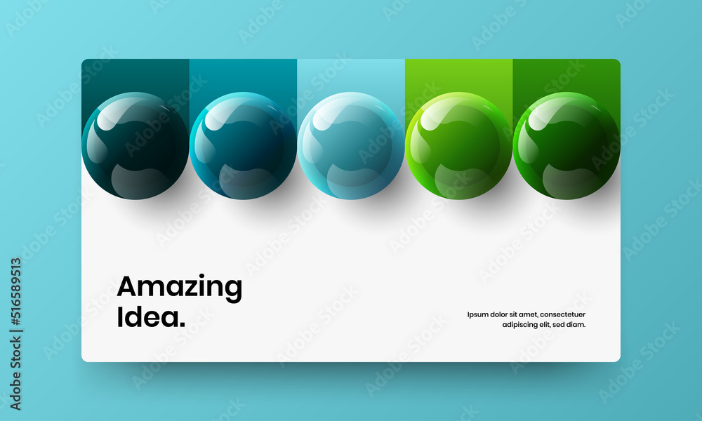 Poster minimalistic realistic spheres website layout. clean pamphlet vector design illustration.