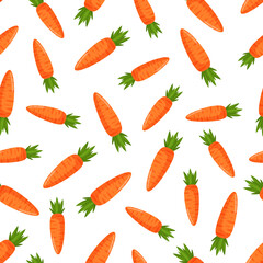 Seamless pattern with orange carrots. Vector illustration for fabrics, textures, wallpapers, posters, cards. Editable elements.