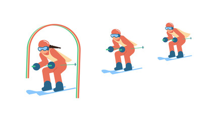 Cartoon skiers in ski school isolated on white background