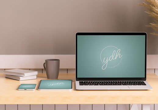 Minimal Desk with Devices Mockup
