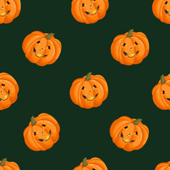 Seamless pattern with a pumpkin with a face for halloween. October harvest. Vector illustration for fabrics, textures, wallpapers, posters, cards. Editable elements.