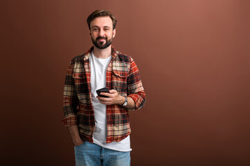 handsome man on brown background