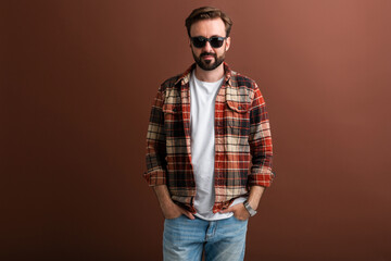 handsome man on brown background