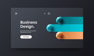 Unique 3D spheres journal cover illustration. Amazing site screen design vector template.