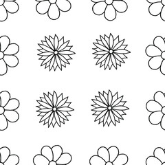 Floral background. Flower pattern. Flower drawn with black marker on white paper. Seamless floral backdrop.