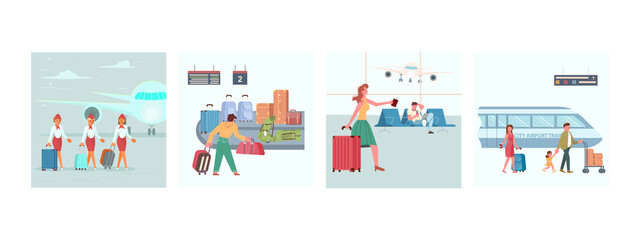 Set of Airport lounge and air travel concepts