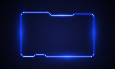 Neon double frame with shining effects on dark background. Empty glowing techno backdrop. Vector illustration.