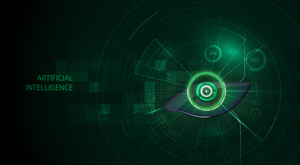 Artificial intelligence in humanoid head with neural network thinks. AI with Digital Brain is learning processing big data, analysis information. Face of cyber mind. Technology background concept.