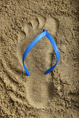 Footprint Blue Rubber Beach Flip Flops on Sand