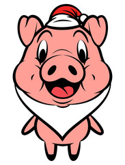 Cartoon illustration of Funny Piglets wearing santa claus costume like white beard and santa cap, best for sticker, mascot, and logo with christmas themes for kids