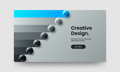 Bright web banner design vector layout. Clean realistic spheres booklet concept.