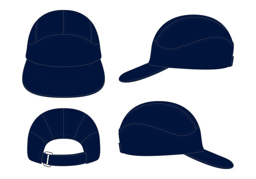 Sport navy blue baseball cap with 5 panel trim style template on white background, vector  file.