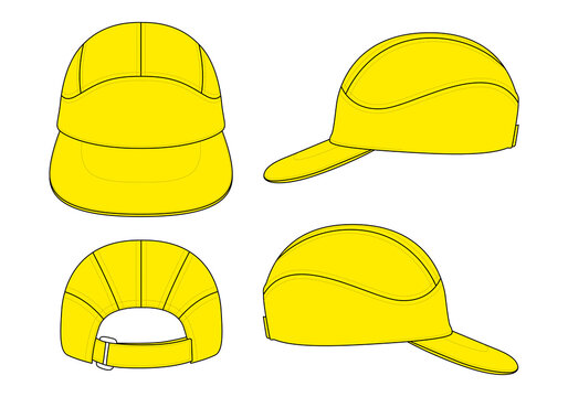 Sport yellow baseball cap with 5 panel trim style template on white background, vector  file.