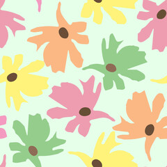 seamless plants pattern background with multicolour flowers , greeting card or fabric