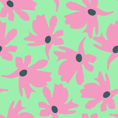 seamless plants pattern background with pink flowers , greeting card or fabric