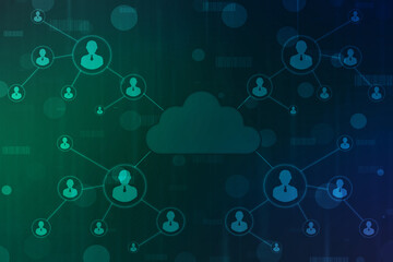 Fototapeta premium 2d illustration of Cloud computing, Digital Cloud computing Concept background. Cyber technology, internet data storage, database and data server concept