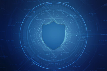 Protect and Security concept. Digital Shield on abstract technology background, Cyber security and information or network protection. Future technology web services for business and internet project