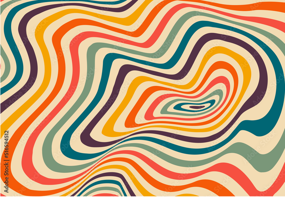 Wall mural psychedelic retro groove background in muted warm tones. vector illustration. pattern in the style o