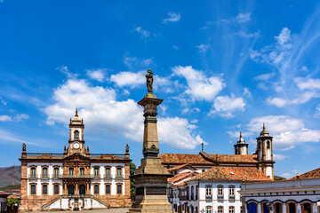 Fototapeta premium Central square of the city of Ouro Preto in Minas Gerais with its historic buildings in baroque style