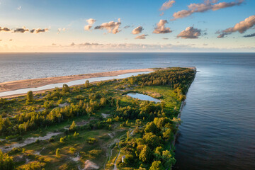 Beautiful scenery of the Vistula River flowing into the Baltic Sea. Poland