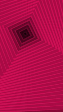 Abstract square digital geometric tunnel background. Vertical 4K futuristic sparkling animation pattern that moves forward with magenta pink colors. Technology and cyber concept with copy space