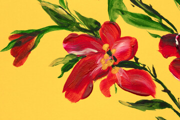 drawing flowers on a bright background. Oil painting, acrylic..impressionistic style, flower painting, bright colors. Artistic background. Card. Flower card.