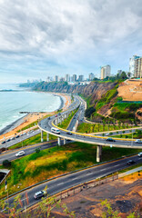 Highway by the ocean in Lima, Peru.
