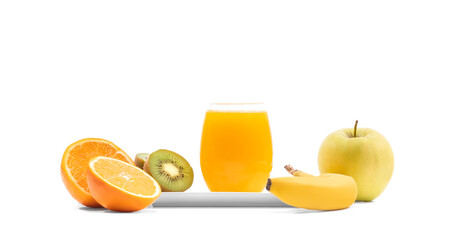 Tempting glass of orange juice with fruits