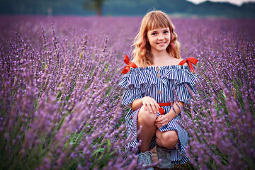 A beautiful girl in a beautiful dress, on a lavender field. Urayna, Lviv.