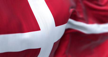 Close-up view of Denmark national flag waving in the wind