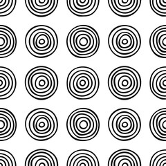 Seamless patterns. Rings of different sizes, hand made. Shades of gray.