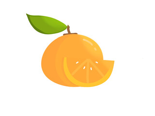 Illustration d'une orange, fruit entier et quartier d'orange