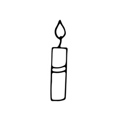 Candle. Flame. Wax. Vector. Doodle. Drawn by hand. Sketch. Silhouette. Black and white. Contour. Coloring