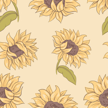 Seamless pattern with sunflowers