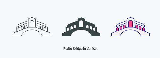Rialto Bridge in Venice icon in different style vector illustration. Rialto Bridge in Venice vector icons designed filled, outline, line and stroke style for mobile concept and web design. 