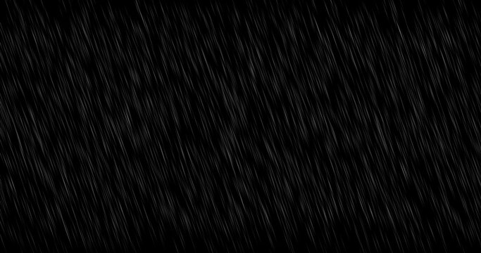 Water drops fly and fall, motion graphics of rain on a black background, particle precipitation, blending mode, water splashes, puddles.
